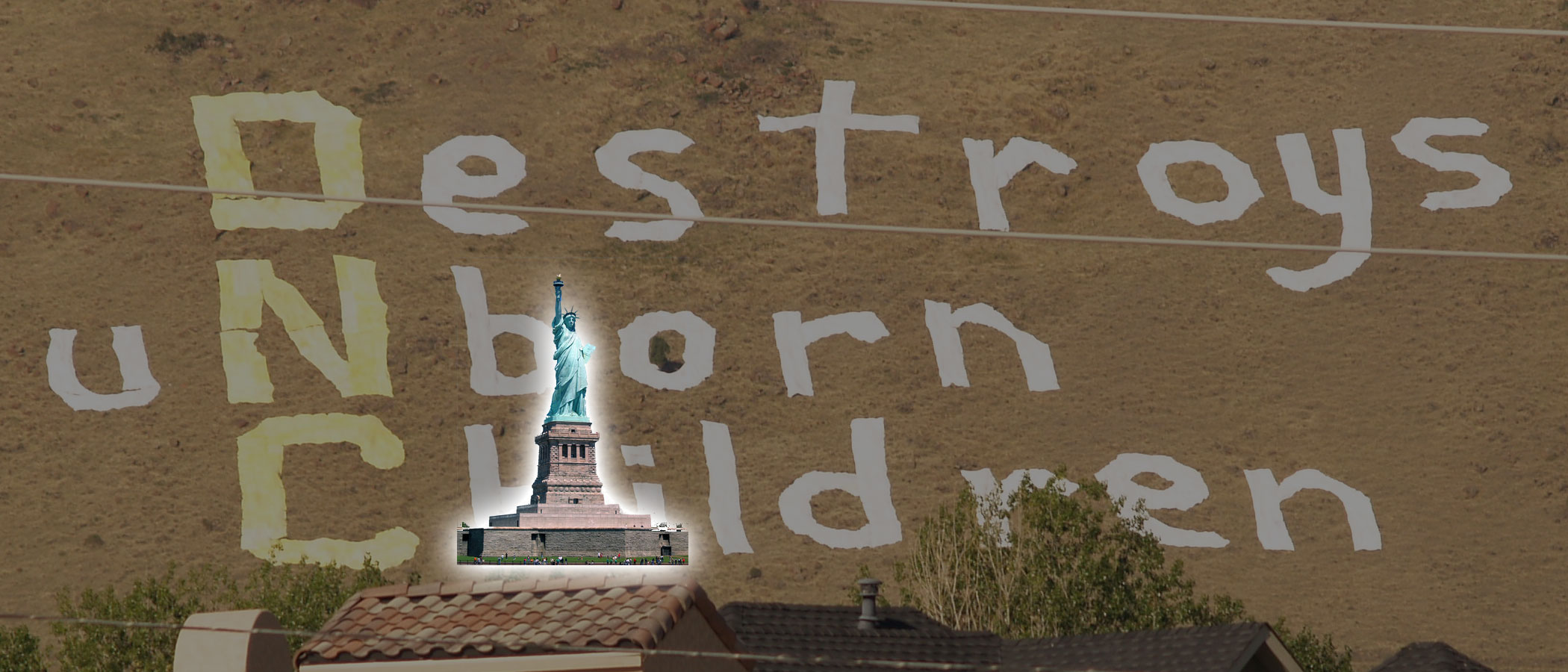 Size of world's largest protest sign by ARTL compared to the Statue of Liberty